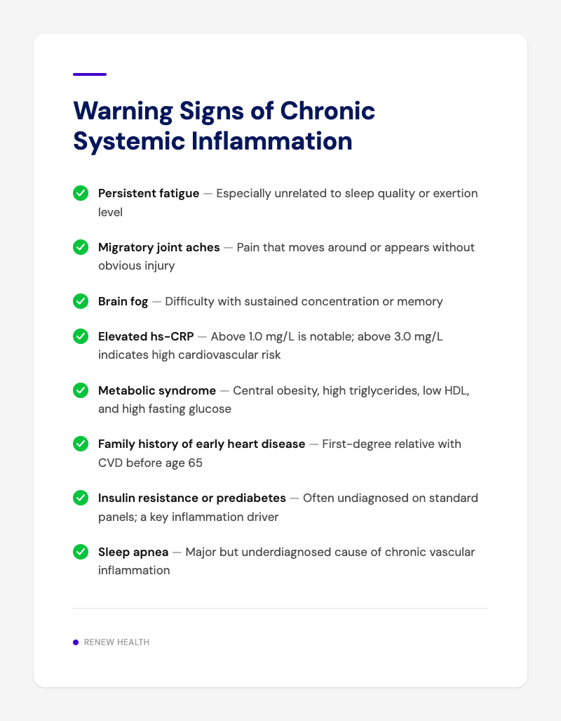 Warning Signs of Chronic Systemic Inflammation